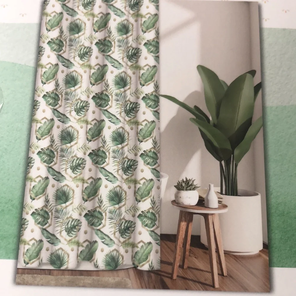 Tropical Palm Leaves Water Resistant Fabric Shower Curtain